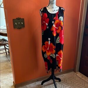Floral Sleeveless Dress - Black and Red